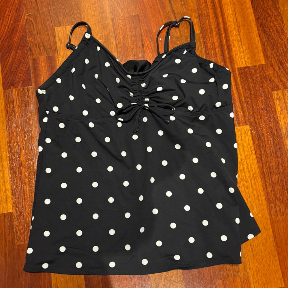 Lands' End Black Polka Dot Tankini Top with White Spots